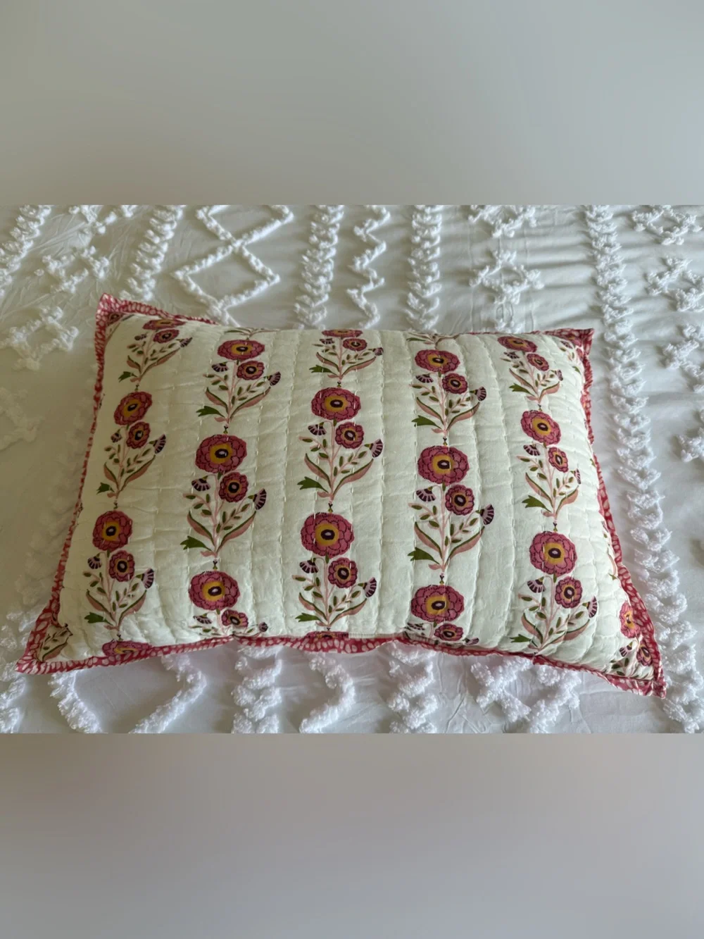 Threshold Quilted Floral Pillow in Pink, Yellow and Cream